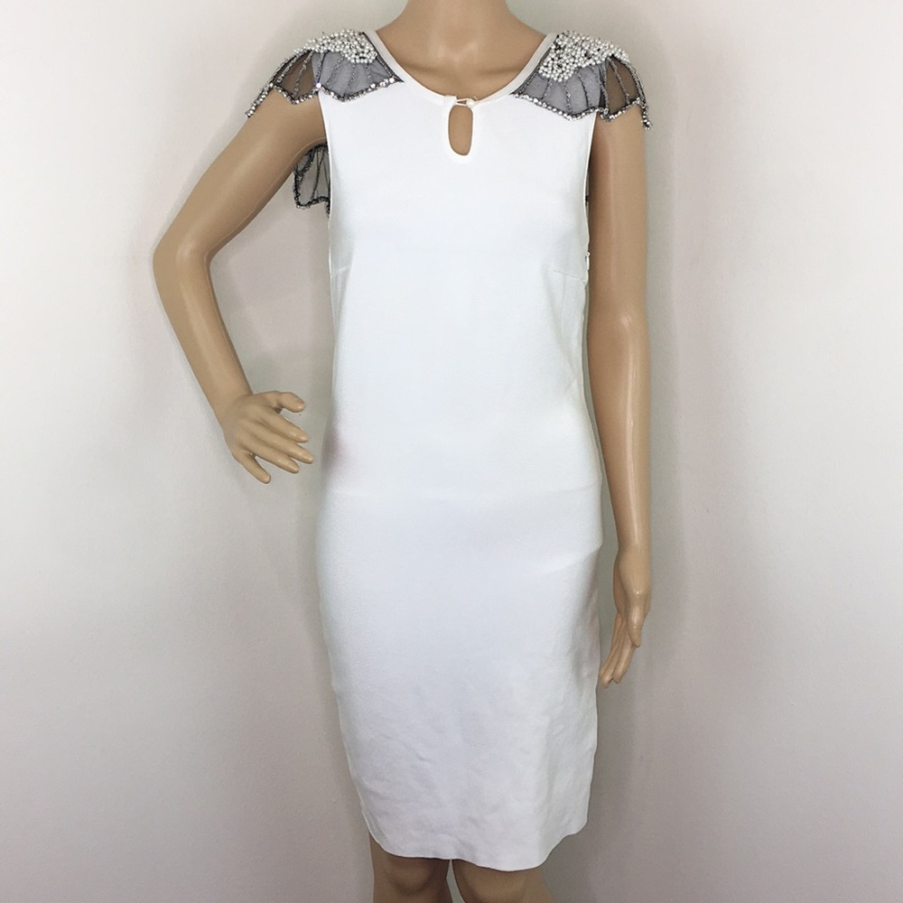 Vici Cape Beaded White Bodycon Dress